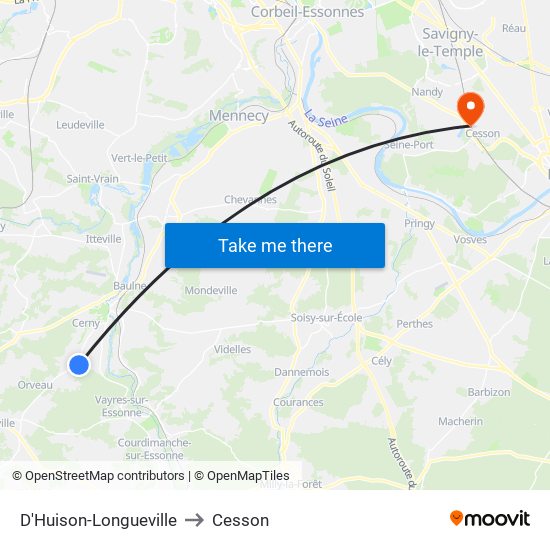 D'Huison-Longueville to Cesson map