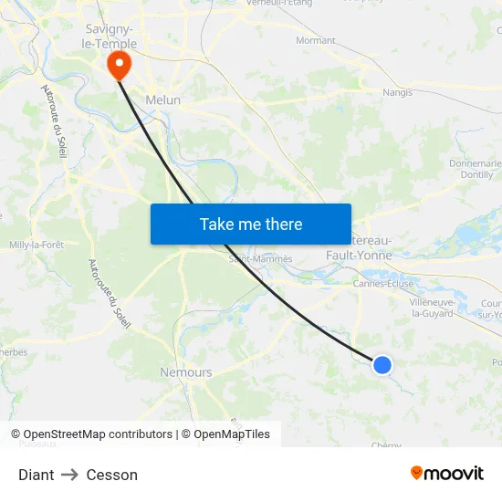 Diant to Cesson map