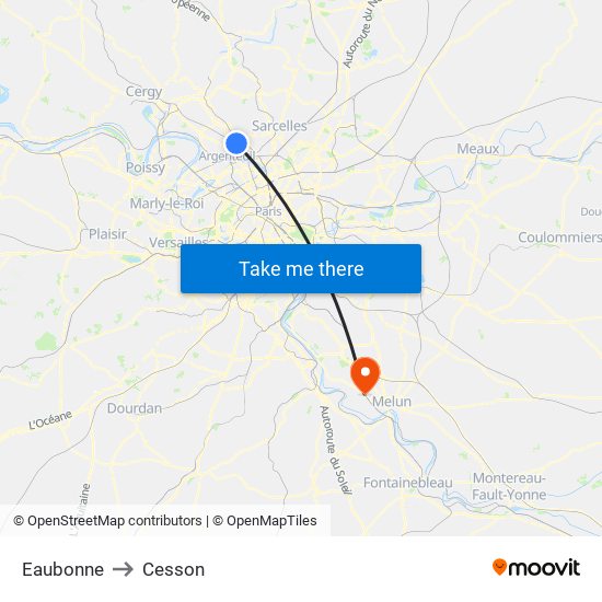 Eaubonne to Cesson map