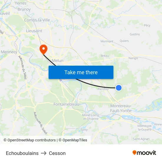 Echouboulains to Cesson map