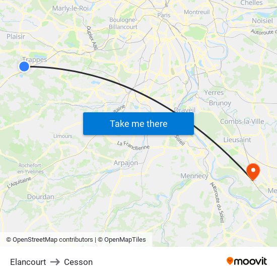 Elancourt to Cesson map