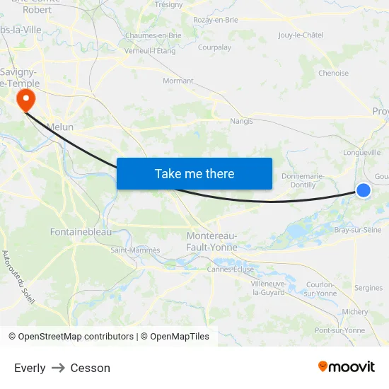 Everly to Cesson map