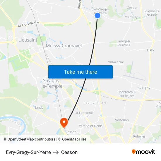 Evry-Gregy-Sur-Yerre to Cesson map