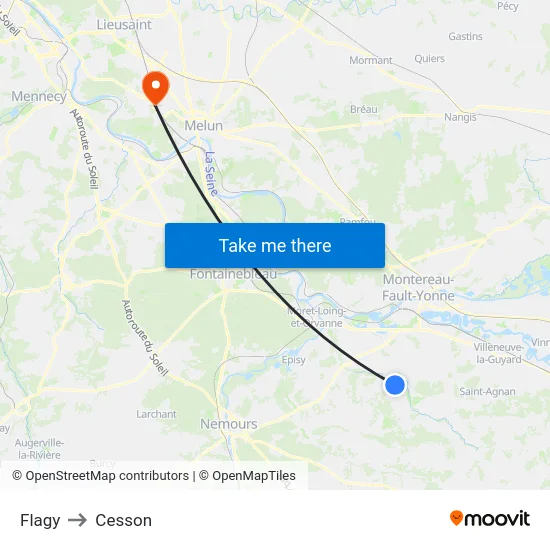 Flagy to Cesson map