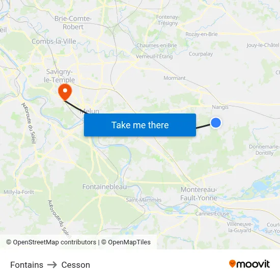 Fontains to Cesson map