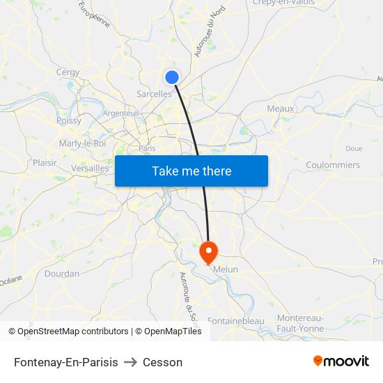 Fontenay-En-Parisis to Cesson map