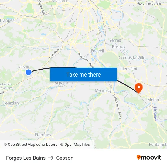 Forges-Les-Bains to Cesson map