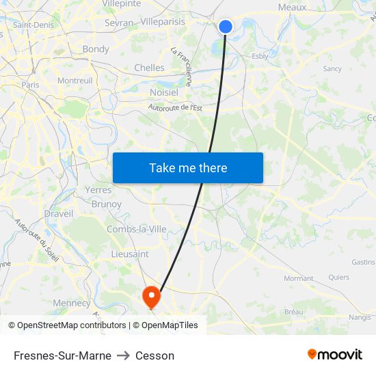 Fresnes-Sur-Marne to Cesson map