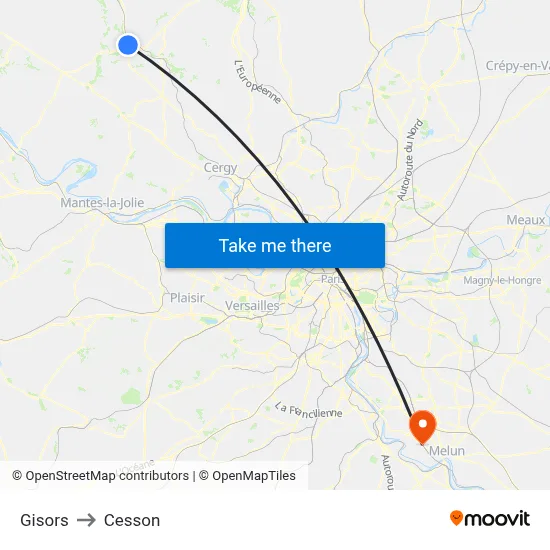 Gisors to Cesson map