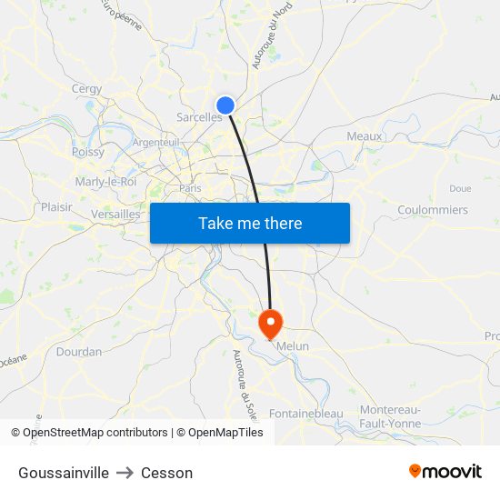 Goussainville to Cesson map