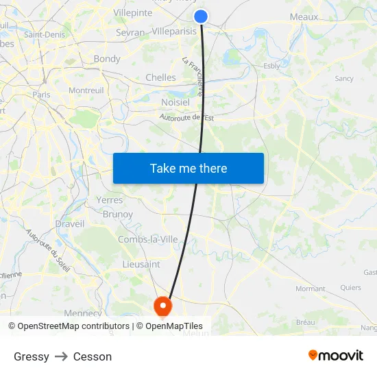 Gressy to Cesson map
