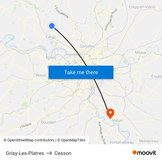 Grisy-Les-Platres to Cesson map