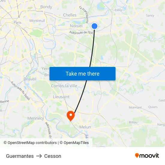 Guermantes to Cesson map