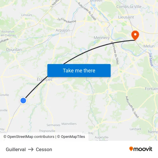 Guillerval to Cesson map