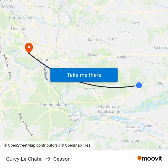 Gurcy-Le-Chatel to Cesson map