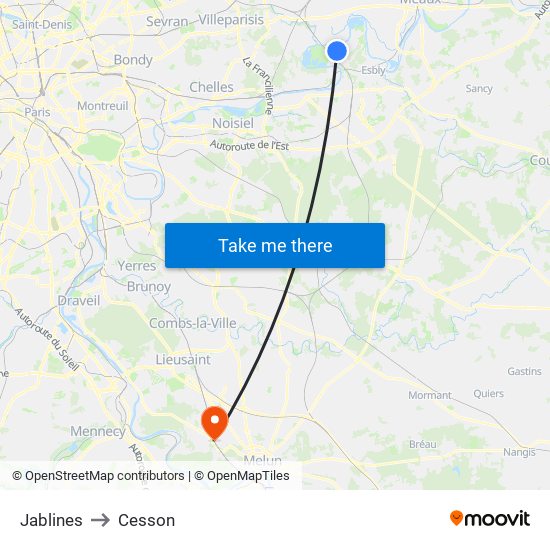 Jablines to Cesson map