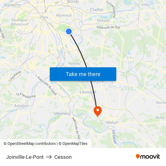 Joinville-Le-Pont to Cesson map