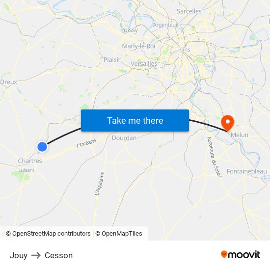 Jouy to Cesson map