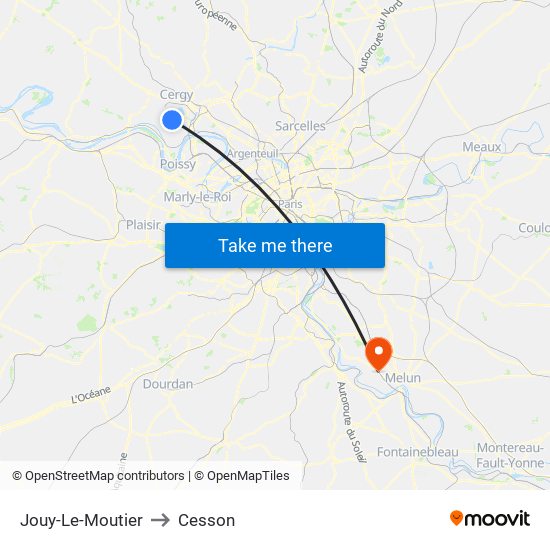 Jouy-Le-Moutier to Cesson map