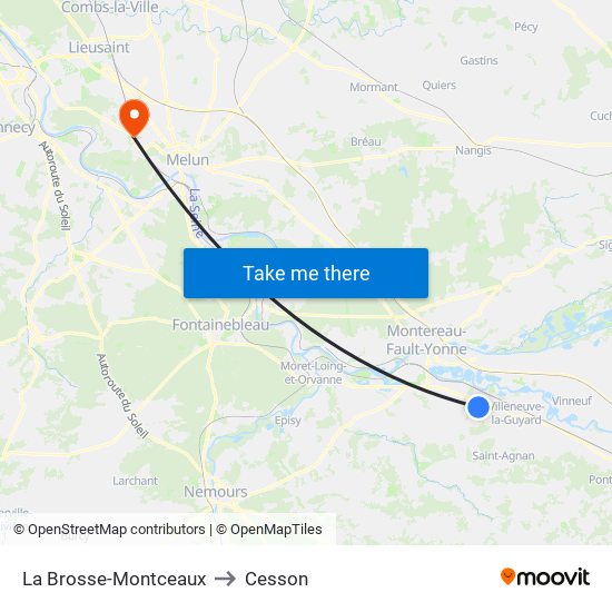 La Brosse-Montceaux to Cesson map