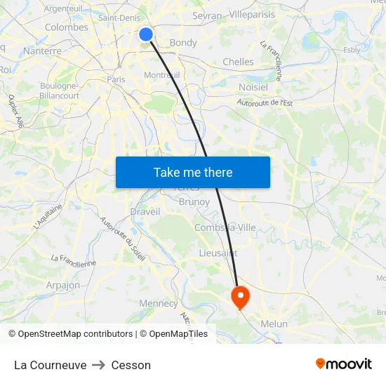 La Courneuve to Cesson map