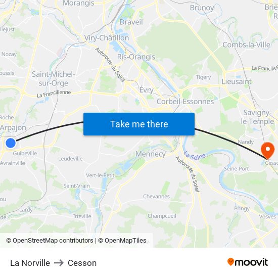 La Norville to Cesson map
