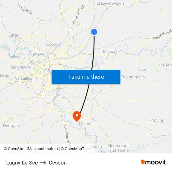 Lagny-Le-Sec to Cesson map