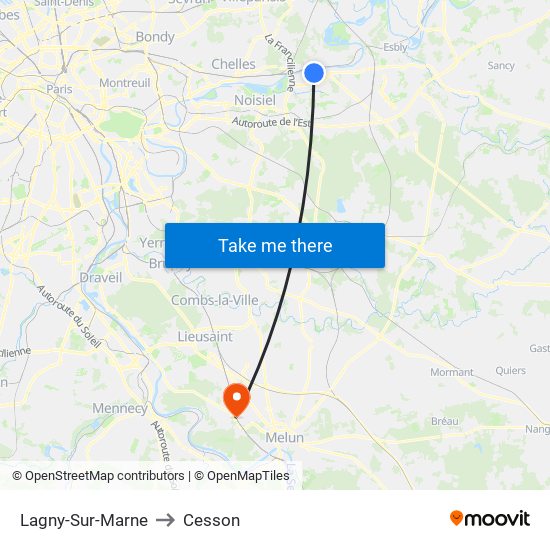 Lagny-Sur-Marne to Cesson map