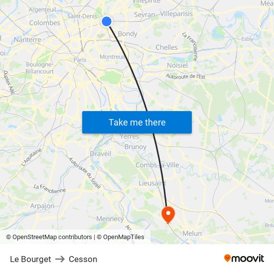 Le Bourget to Cesson map