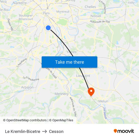 Le Kremlin-Bicetre to Cesson map
