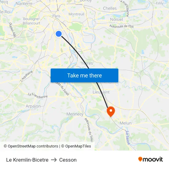 Le Kremlin-Bicetre to Cesson map
