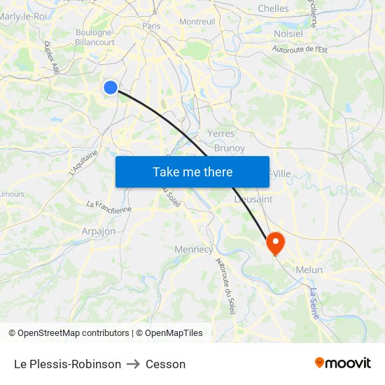 Le Plessis-Robinson to Cesson map