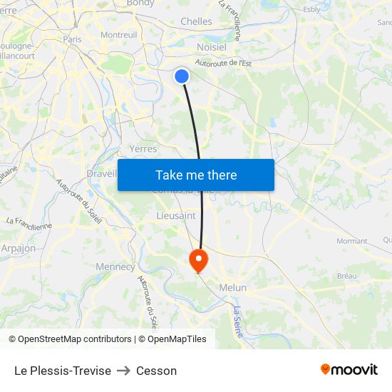 Le Plessis-Trevise to Cesson map