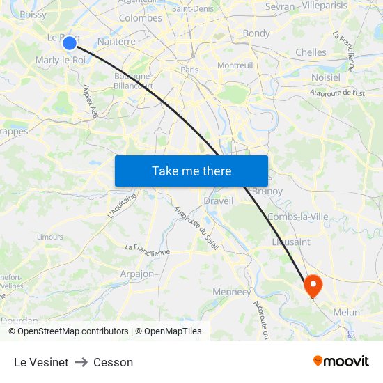 Le Vesinet to Cesson map