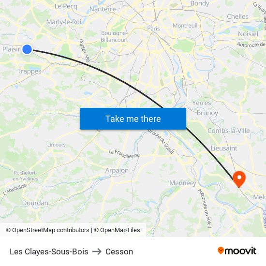 Les Clayes-Sous-Bois to Cesson map
