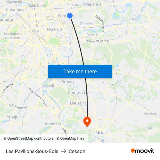 Les Pavillons-Sous-Bois to Cesson map