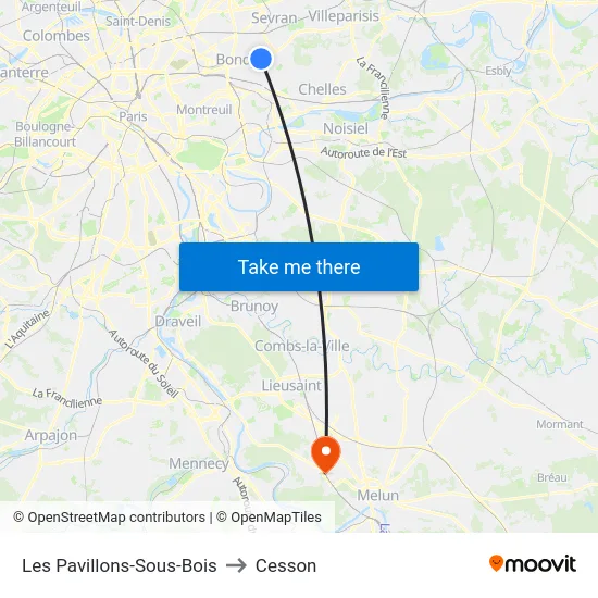 Les Pavillons-Sous-Bois to Cesson map
