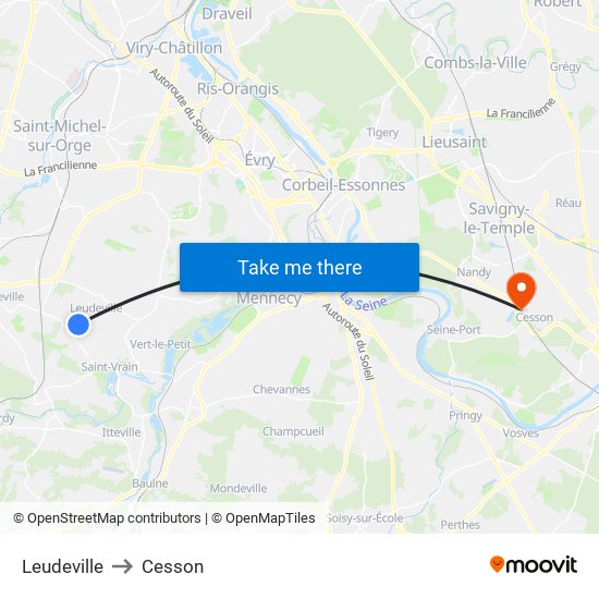 Leudeville to Cesson map