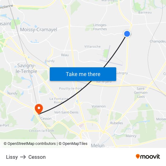 Lissy to Cesson map
