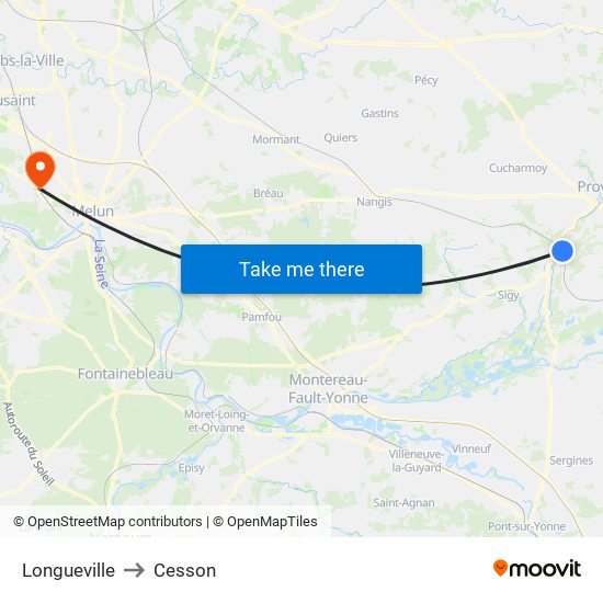 Longueville to Cesson map