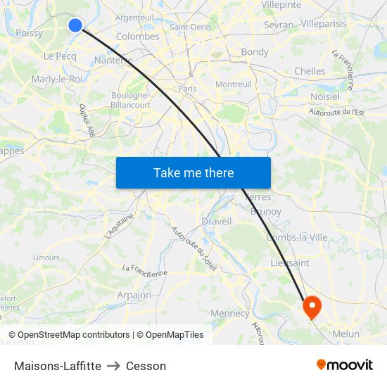 Maisons-Laffitte to Cesson map