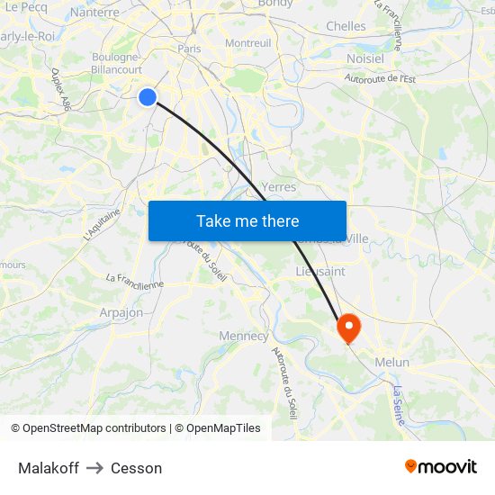 Malakoff to Cesson map