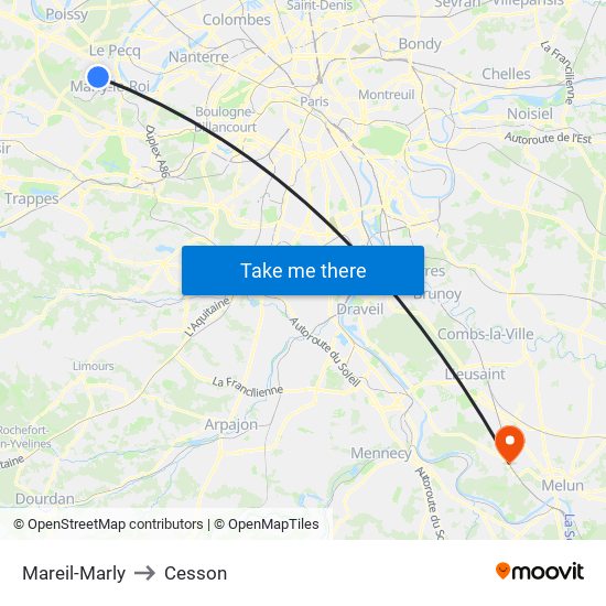 Mareil-Marly to Cesson map