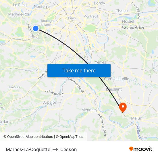 Marnes-La-Coquette to Cesson map
