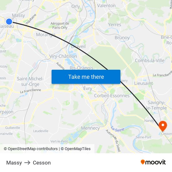 Massy to Cesson map