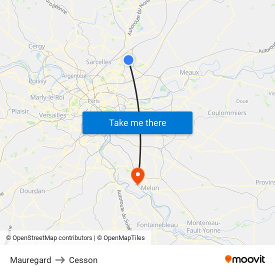 Mauregard to Cesson map