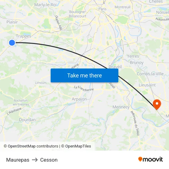 Maurepas to Cesson map