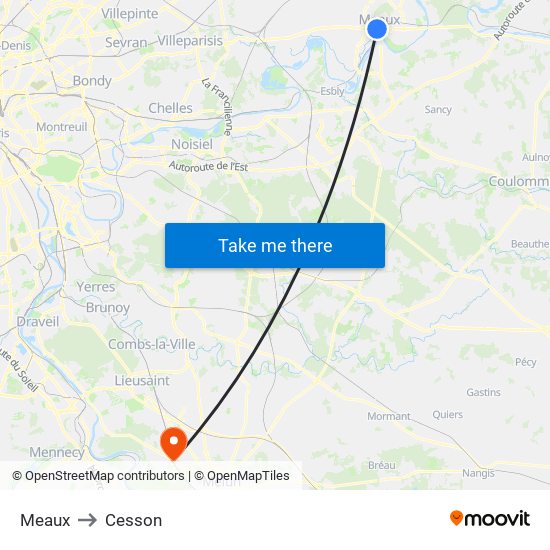 Meaux to Cesson map