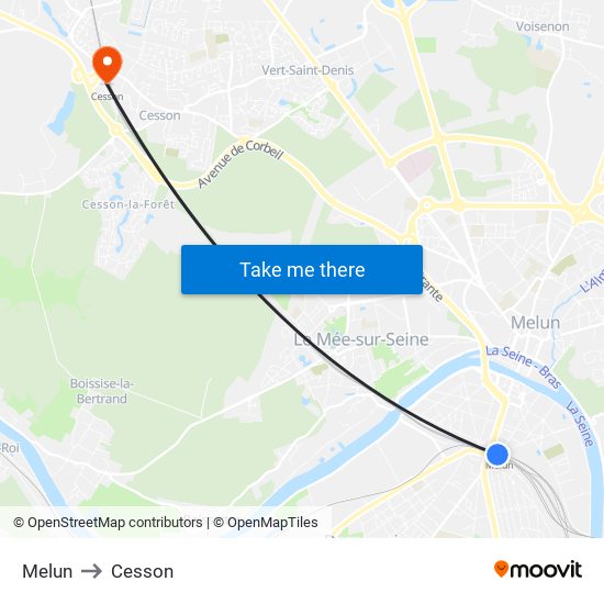 Melun to Cesson map