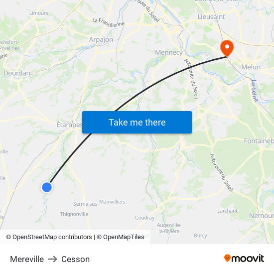 Mereville to Cesson map